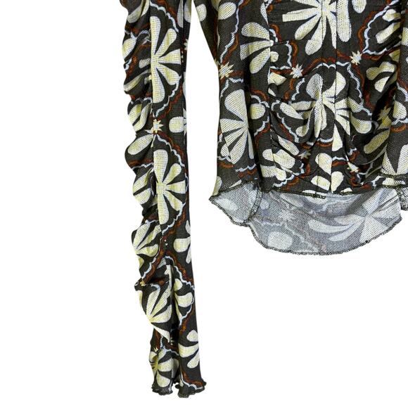 NWT Free People Through the Meadow Top Womens S Dried Basil Combo Floral Ruffle - Picture 4 of 6